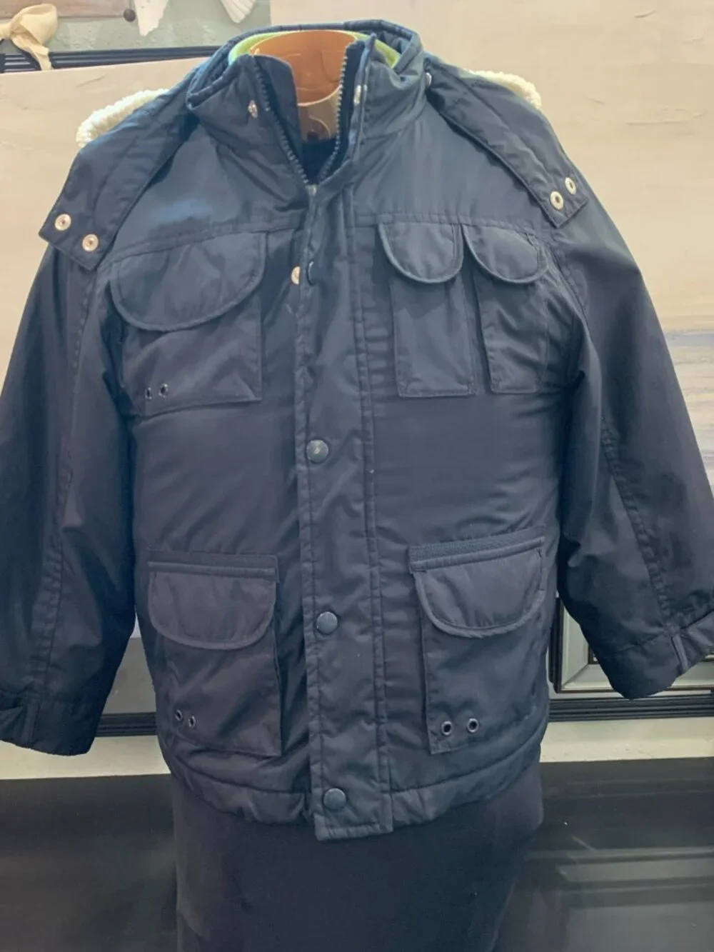 Gymboree coat with separate fleece liner and detachable hood sz S 5-6 navy